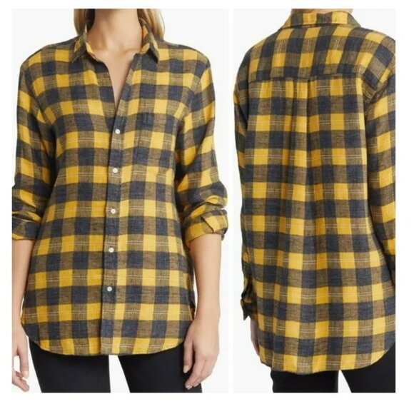 Frank & Eileen's Joedy Flannel Button-Up Woven Shirt in Yellow and Blue - Picture 2 of 10